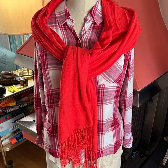 Red Orange Fringe Viscose Wrap Scarf 🧣 Made in India o - Picture 6 of 17